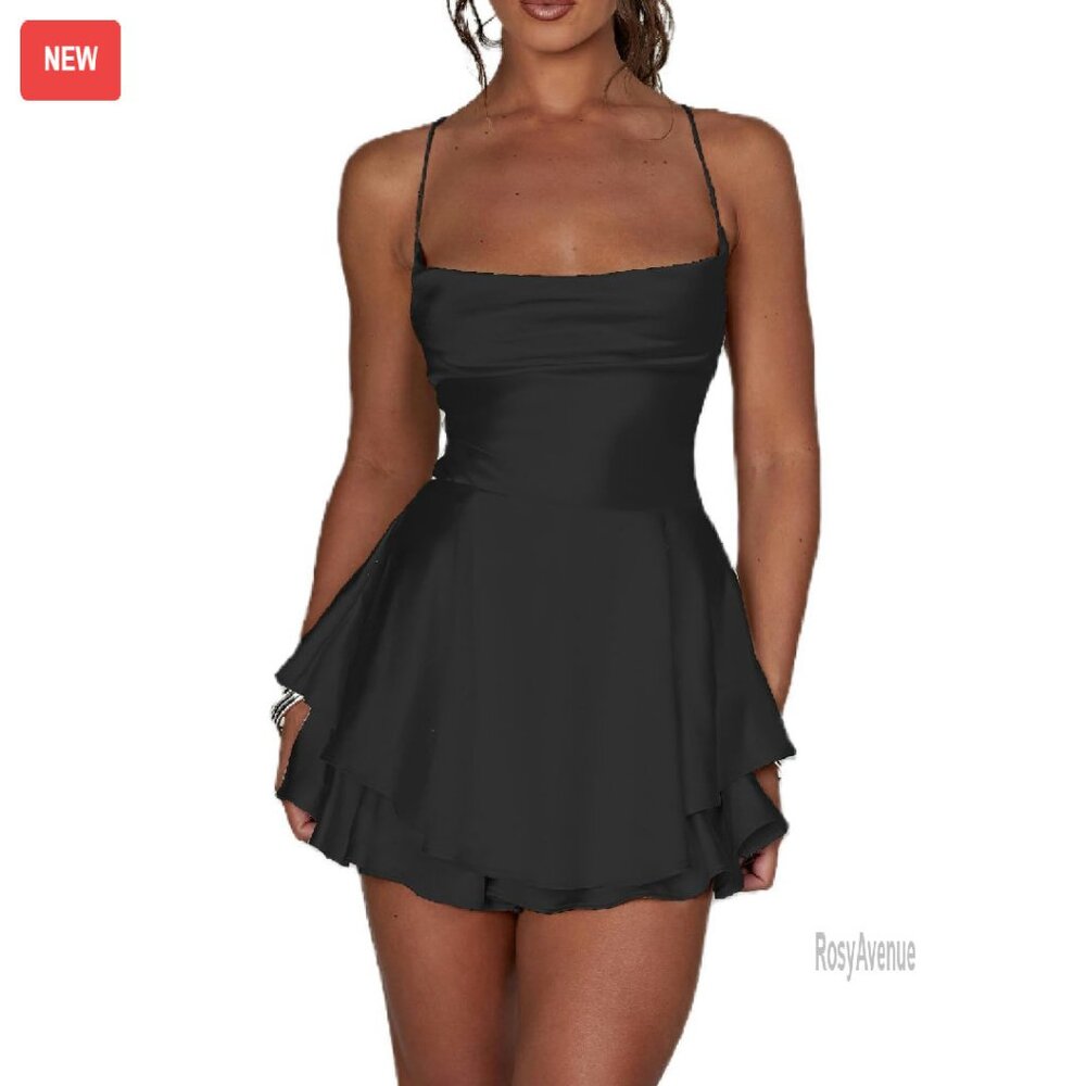 Satin Mini Dress Sleeveless Backless Cowl Neck Cocktail Party